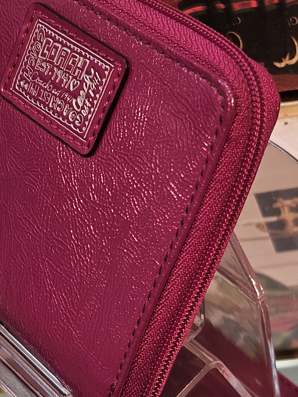Coach Poppy Daisy Fuchsia Patient Leather Zip Wristlet - Picture 5 of 16